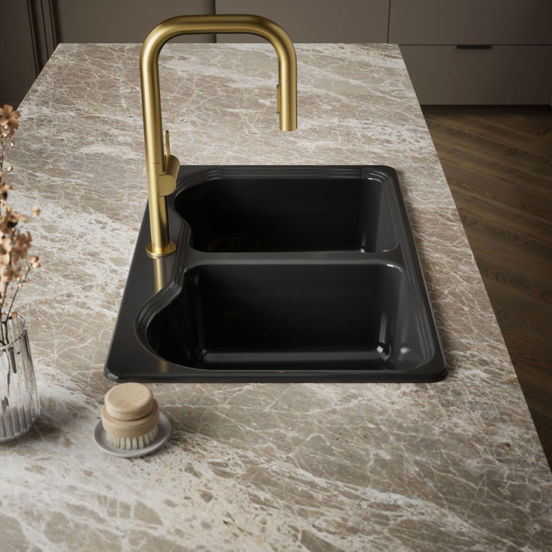 Hartland 33" L x 22" W x 9-5/8" Double Basin Drop-In Kitchen Sink, Biscuit, 2 Hole