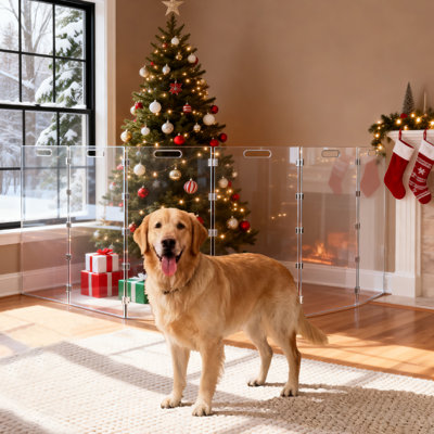 Acrylic Dog Gate, Clear Pet Gate Barrier(6-Panel) | Freestanding Acrylic Dog Playpen, No Drilling Foldable, for Doorways Indoor Stair