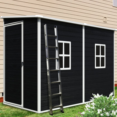 Remise de rangement 8 x 4 pi pour patio, cour, pelouse - noir. Verrouillable, imperméable. -. Panneaux de ventilation en résine - Noir