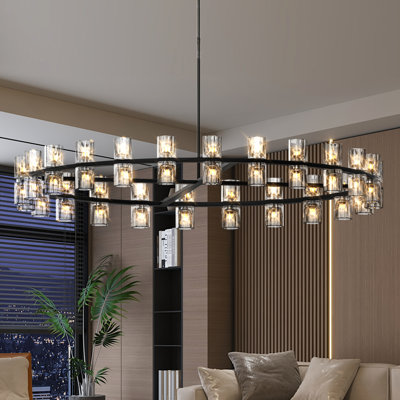 48 pouces en cristal noir de luxe, style pour la maison, éclairage à DEL avec cristaux transparents, fixation au plafond, câblé, 48 W 3, distribution uniforme, fer à repasser facile à installer dans les salons et salles à manger,
