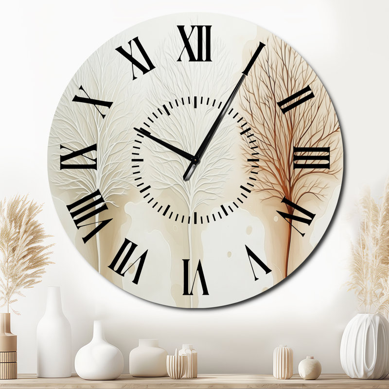 Trois grandes tiges de tranquillité - grande horloge murale en métal beige bohémien, Surdimensionné