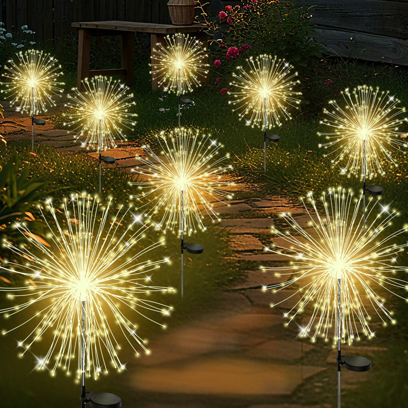 2 PCS Solar Garden Lights Outdoor Decorative, Firework Garden Stake Lights Solar Powered, DIY Bendable Copper Wire Waterproof for Garden, Yard, Patio, Flower Bed, Chiristmas Decor
