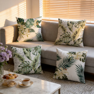 Set of 4 Green Leaf Decorative Pillow Cases, Leaves Throw Pillow Covers 17.7 x 17.7 Inch, Polyester Outdoor Cushion Covers for Sofa Couch Garden Home Decor