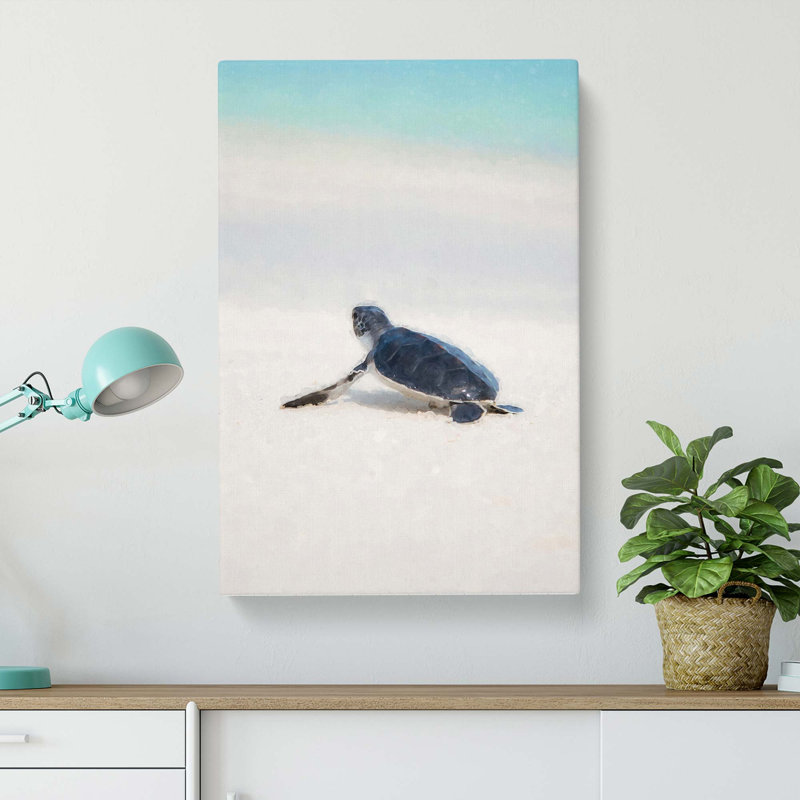New Born Sea Turtle in Abstract - Wall Art, 60cm H x 40cm W x 3cm D, Wrapped Canvas