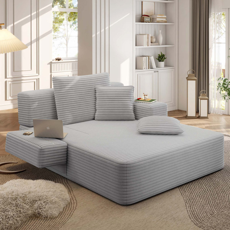 Luxueuse chaise longue convertible avec fonction canapé-lit 2-en-1, coussin en mousse à ressort, pochette de rangement et conception sans assemblage pour les petits espaces