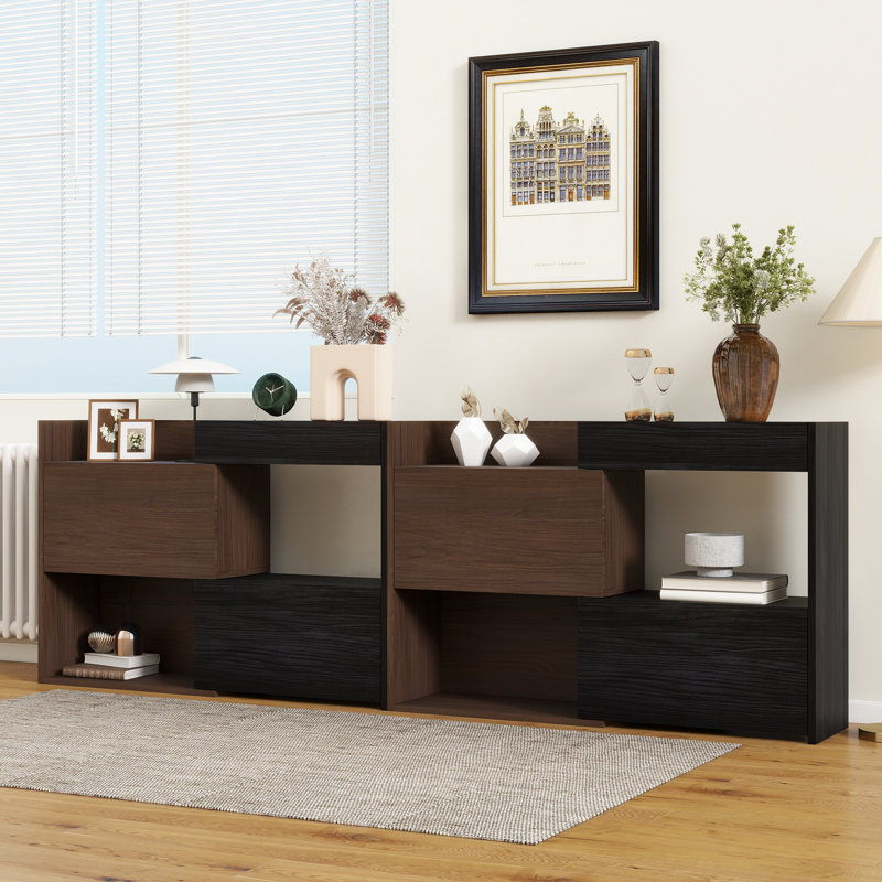 32.5"-58.8"W Multifunctional Buffet Sideboard Cabinet with Drawer, Black & Walnut Finish, for Living Room, Hallway, Entryway, Kitchen & Office