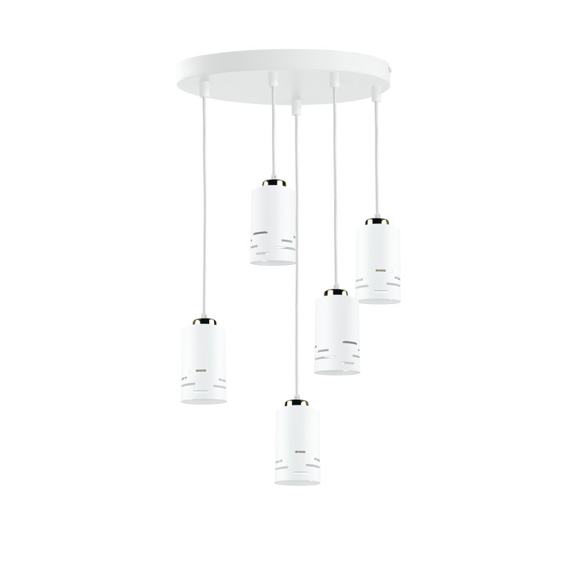 - Light Pendant, 5 Lights, White/Gold