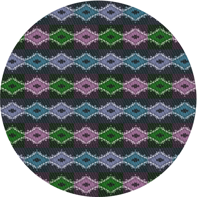 Gris géométrique/beige/Tapis décoratif bleu, Rond 3 pi
