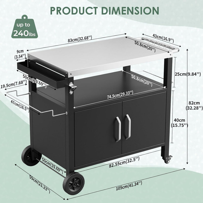 116cm H x 80cm W Utility Cart with Wheels