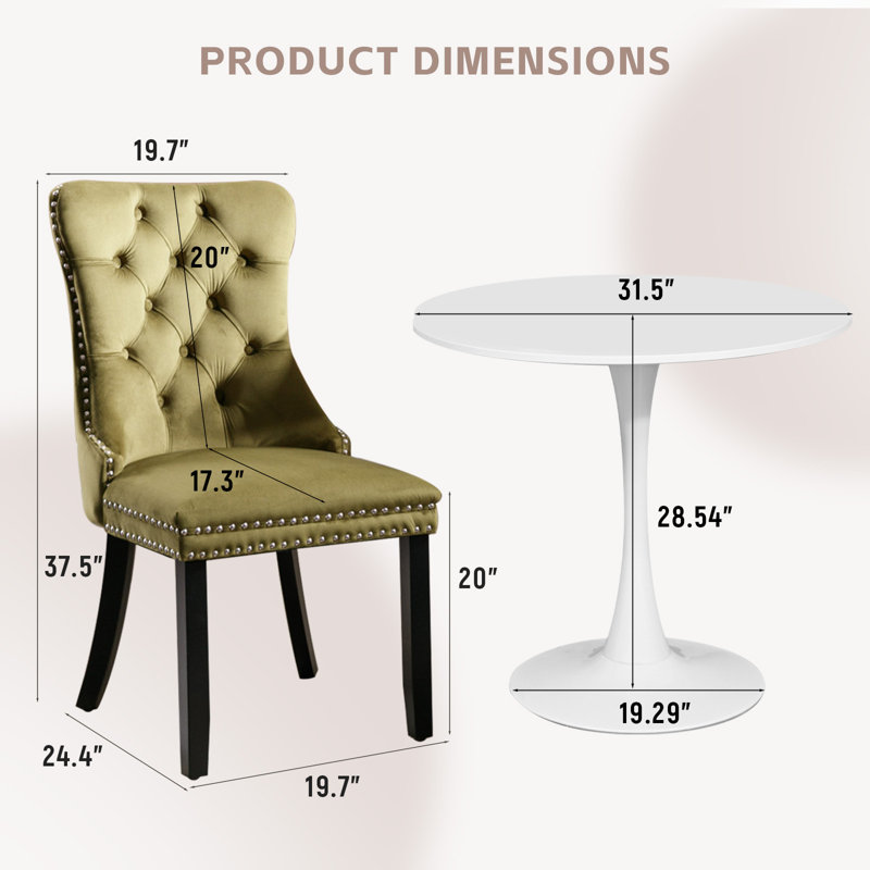 Round Dining Table Sets with 2 chairs, Oliver Green/Black, White