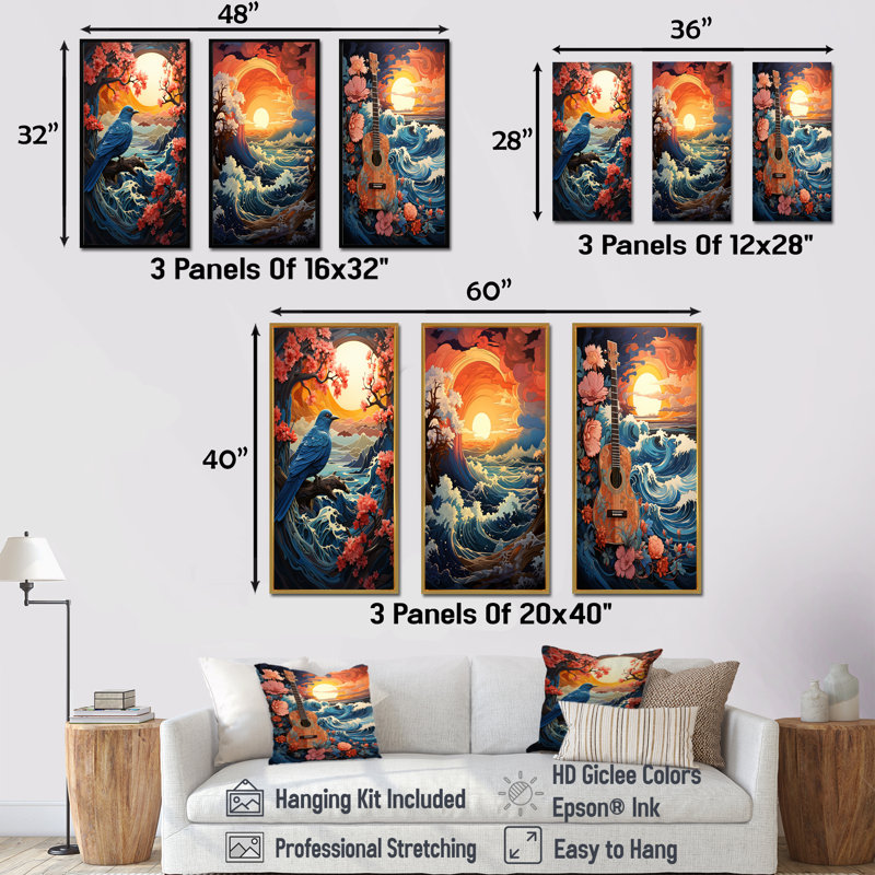 «Ocean Charm Vivid Wood Cut Effect», ensemble de 3 impressions sur toile océan, Cadre flottant blanc, H 40 po x l 60 po