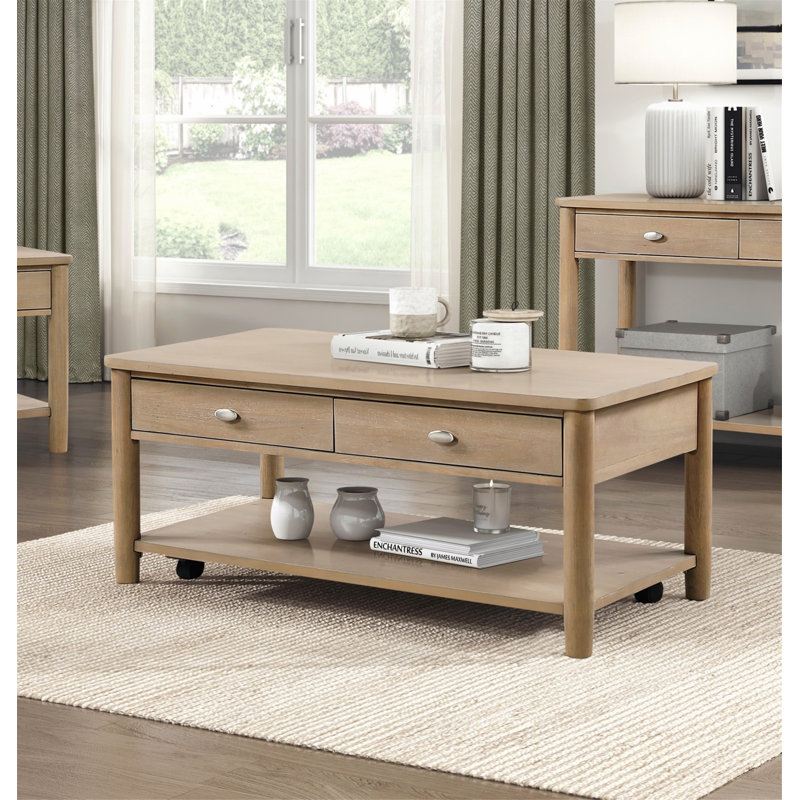 Charmante table basse en bois avec tiroirs et tablette pour un salon élégant