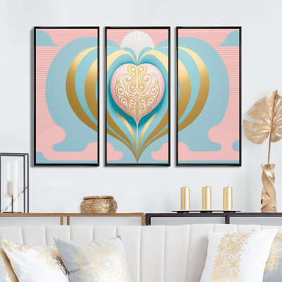 «Contemporary Pastel Radiating Pink Heart I», reproduction sur toile tendue 3 pièces