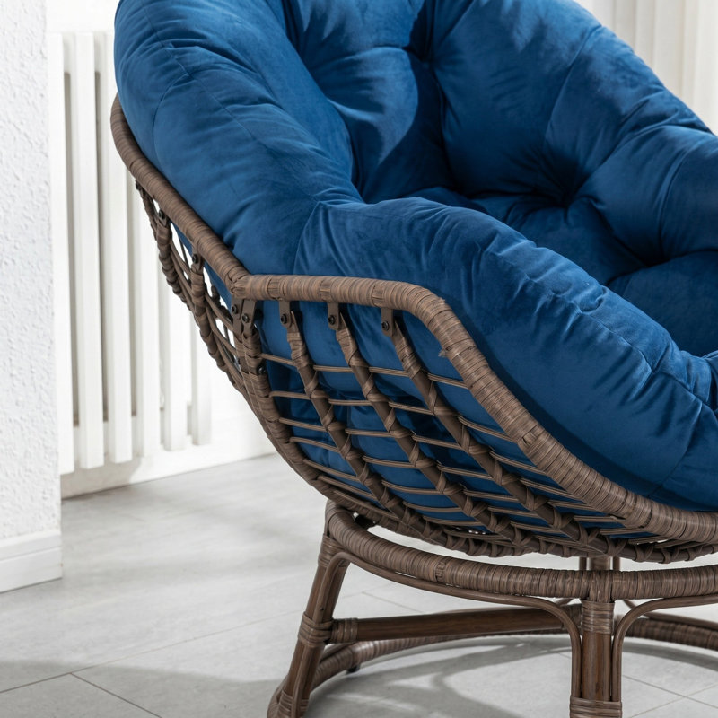 Chaise berçante d'extérieur en rotin avec coussin rembourré, Marine