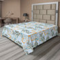 Vermillon pâle, jaune, bleu sarcelle / floral