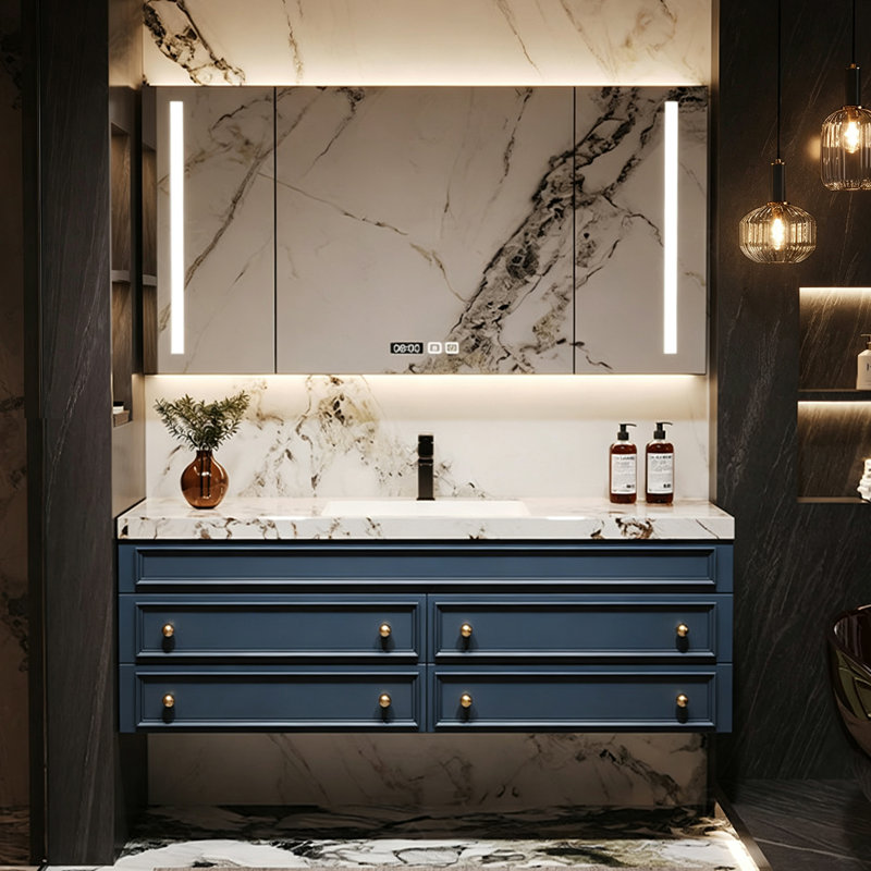 Armoire de salle de bain luxueuse de style américain, 21.7 "H x47.2"W x 19.7"D, Dark blue