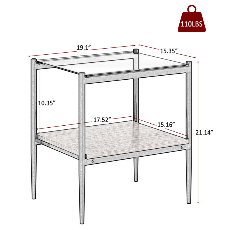 Coffee Table and End tables Set of 3, Tempered Glass Table with MDF layer, Glass, Black, Gray