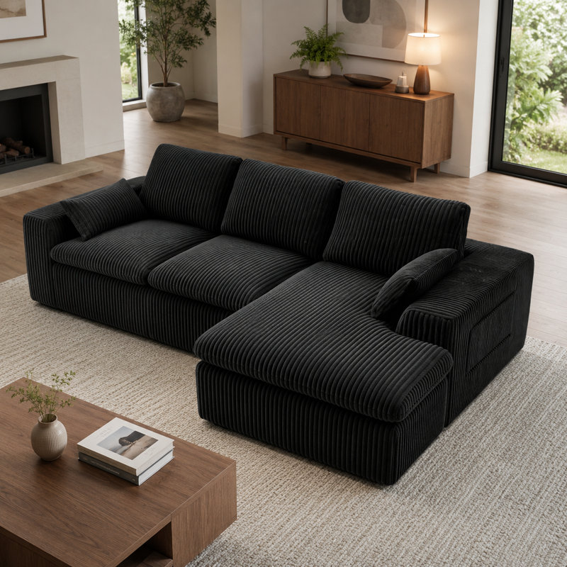 Canapé modulaire en forme de nuage 120 po avec repose-pieds noir, Noir