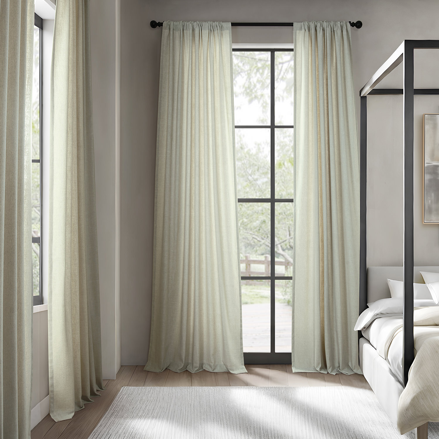 Farmbry Faux Linen Curtain Panel Set, Beige, 50" W x 96" L