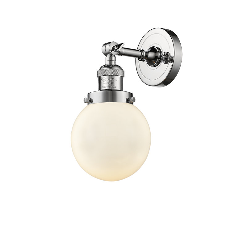 Applique murale de salle de bain 1 lumière Clementina, Boîtier blanc mat, Ampoule DEL 6 watts Vinage, Chrome poli