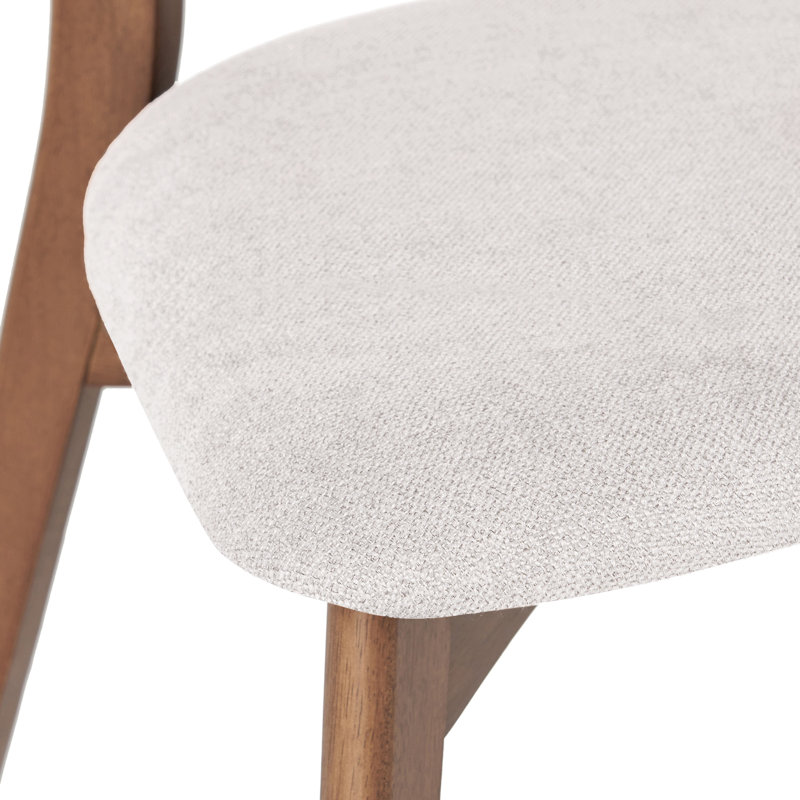 Hana Mid-Century Modern Rubberwood Dining Chair With Upholstered Seat, Light Beige, Brown