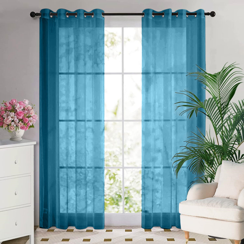 Jamie Eyelet Sheer Voile Curtain Panel, 144cm Width x 274cm Drop, Teal