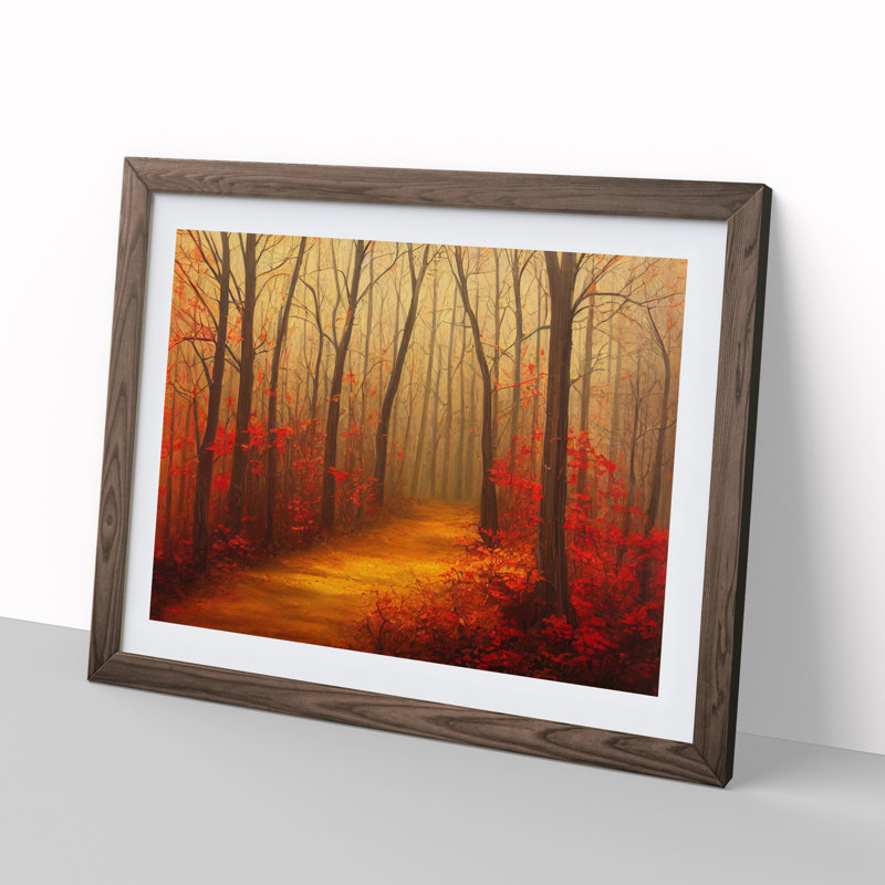 Cheerful Autumn Forest - Single Picture Frame Painting, 34cm H x 46cm W x 2cm D, Walnut