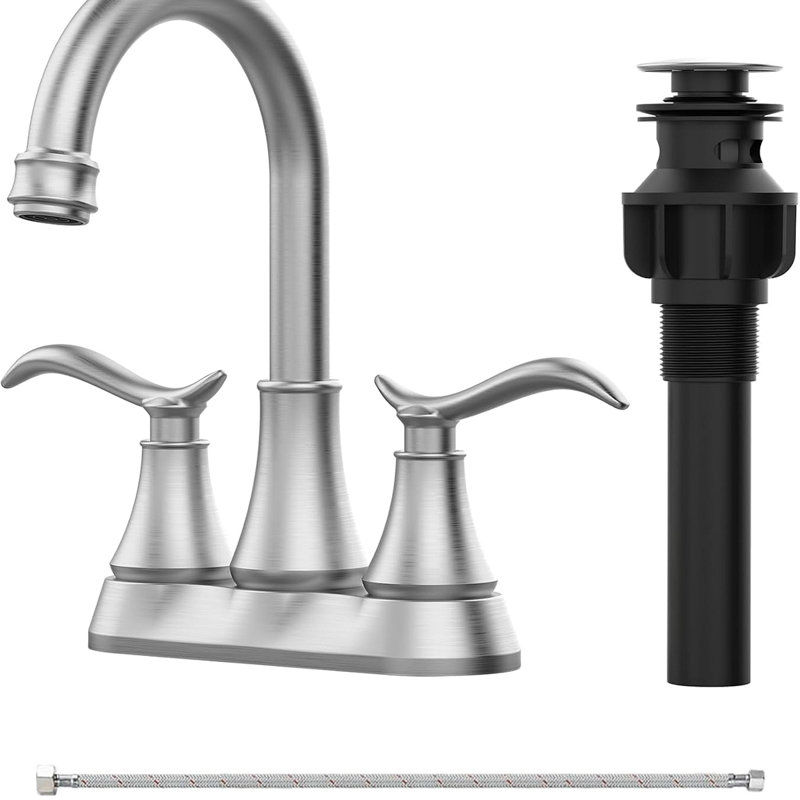 Bathroom Faucet With Pop-Up Drain & Supply Hoses 2-Handle 360 Degree High Arc Swivel Spout Centerset Vanity Sink Faucet