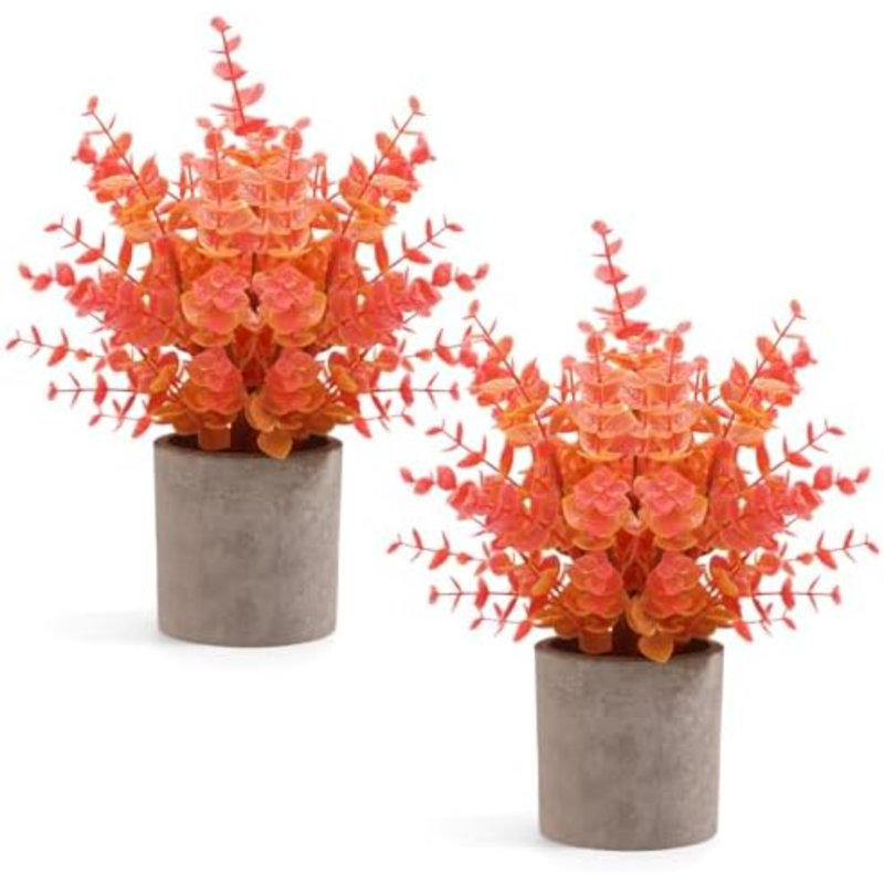 Ensemble de 2 petites plantes artificielles en pot d'eucalyptus décorations d'automne pour la maison