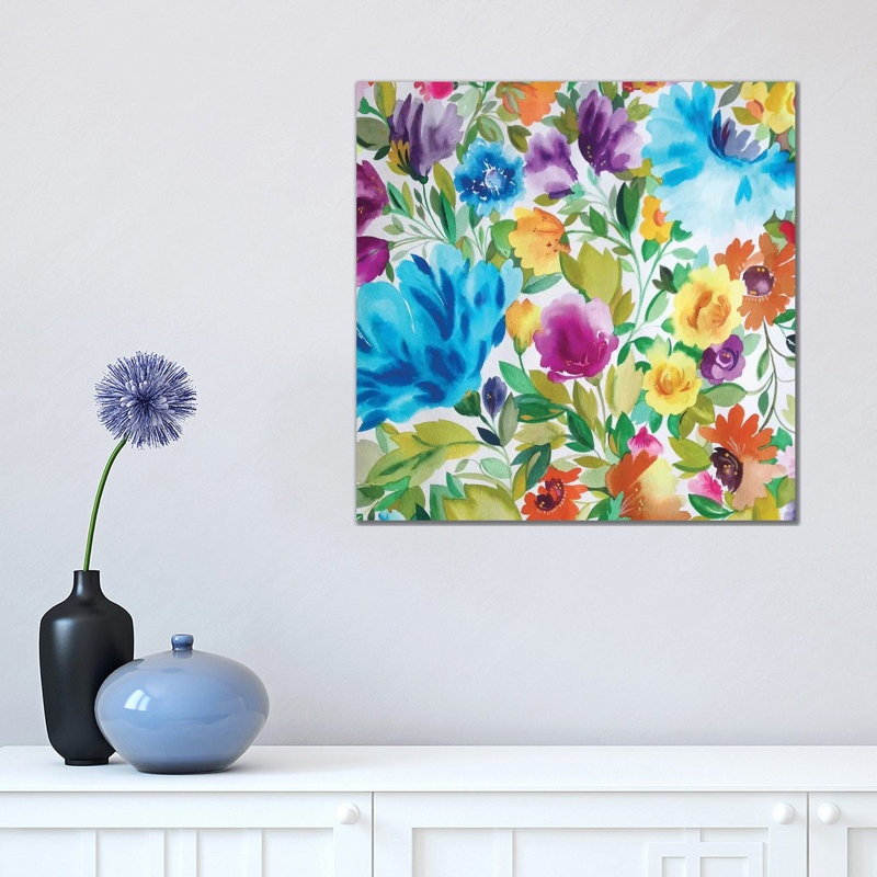 Turquoise Zinnias by Kim Parker - Wrapped Canvas Print, 45.72 cm H x 45.72 cm W