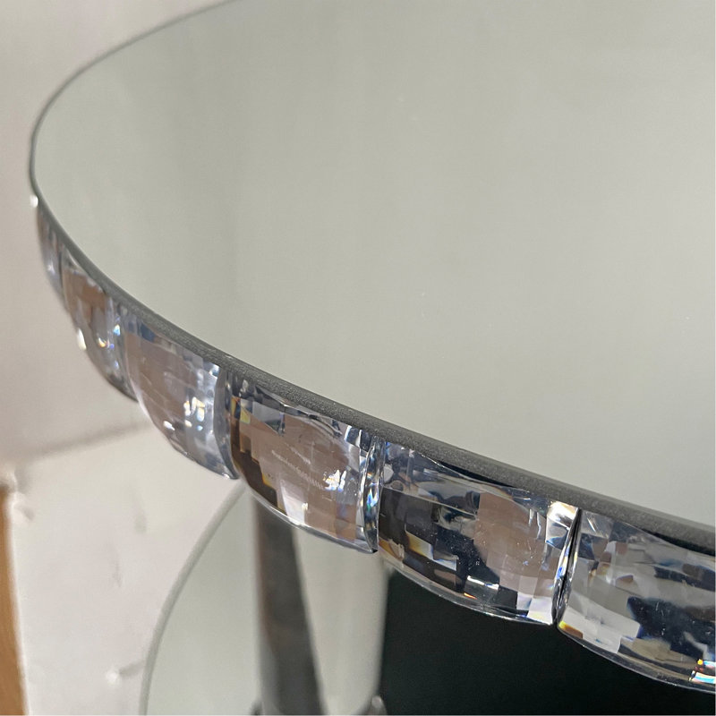 Table basse ovale en verre argenté à miroir en cristal à double couche décorative avec pieds en acrylique, ameublement moderne pour espaces de vie compacts