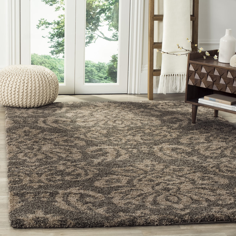 Tapis floral fumé / beige Ellyona, Rectangle 6 pi x 9 pi