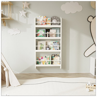 4-Tier Kids Bookshelf, Wall Mounted Kids Bookcases Organizer for Toys and Books