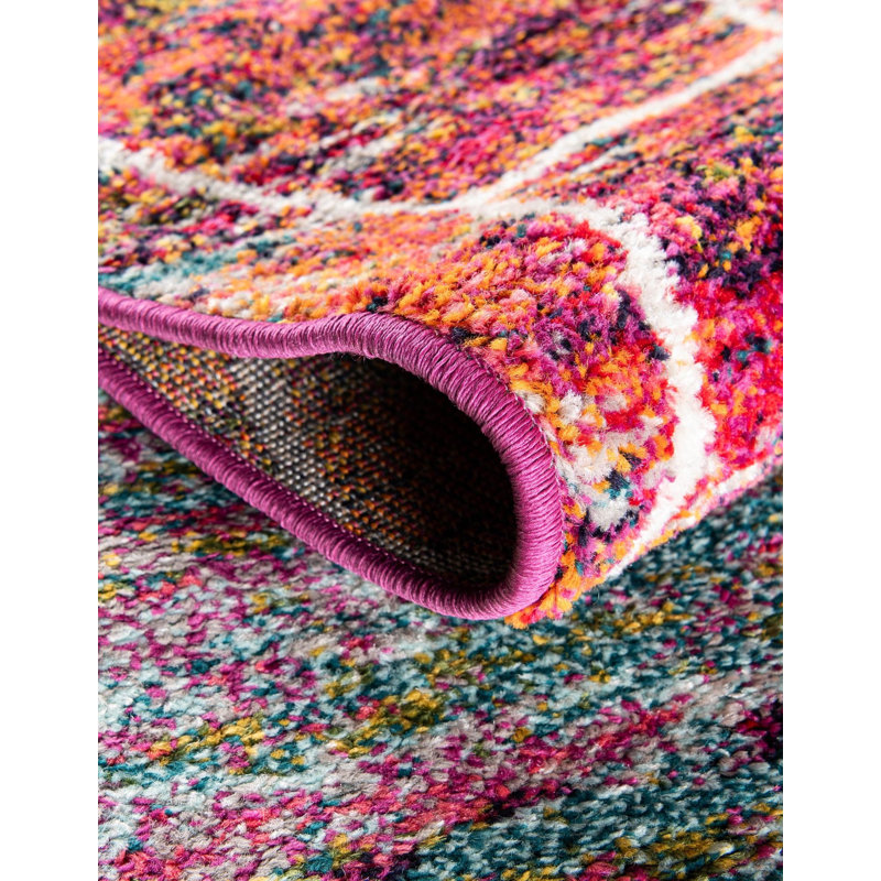 Geometric Fuschia Area Rug, Oval 7'1" x 10'