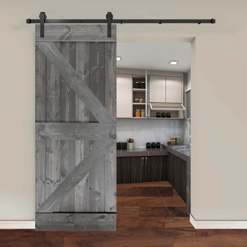 Ensemble de quincaillerie pour porte de grange simple en bois, gris, 28 po x 84 po