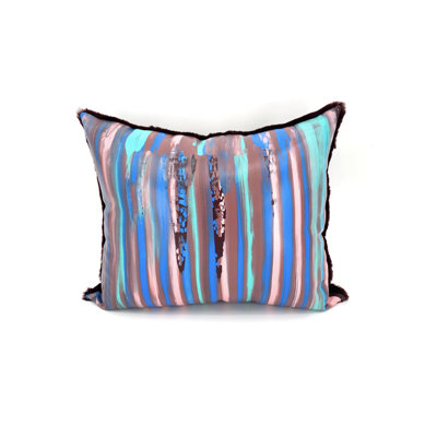 Painted Leather And Burgundy Shearling Pillow