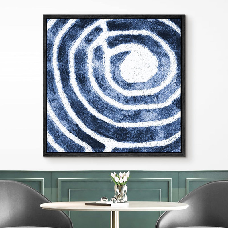 Spirale blanche sur fond d'aquarelle bleue, reproduction sur toile, Noir, H 24 po x l 24 po