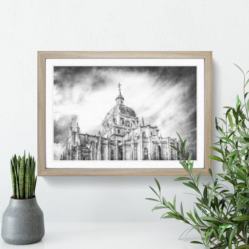 Almudena Cathedral In Madrid Spain - Single Picture Frame Painting on MDF, Oak, 62cm H x 91cm W x 2cm D