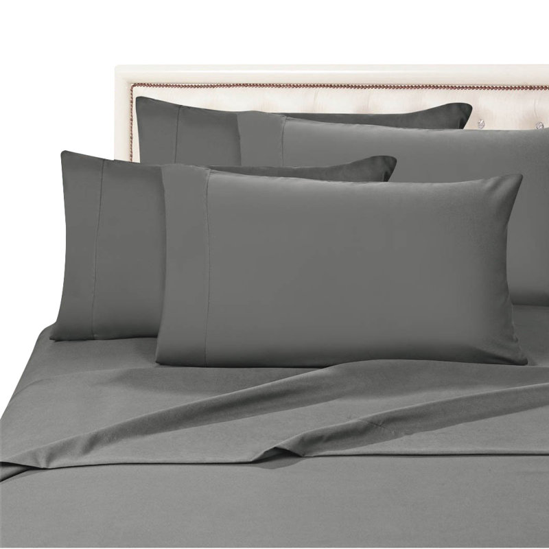  Ensemble de draps 1500 fils, Gris, Très grand lit