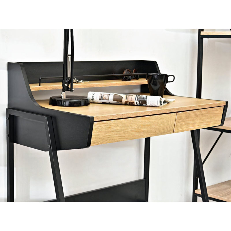 Chula Metal Base Writing Desk, Black, Oak