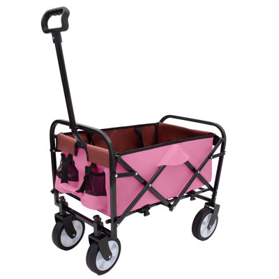 Collapsible Foldable Wagon Cart with strapping system, Beach Wagon Utility Cart Utility Wagon Grocery Cart for Camping Shopping Sports Gardeing Fishing Supports 225lbs All-Terrain Wheels