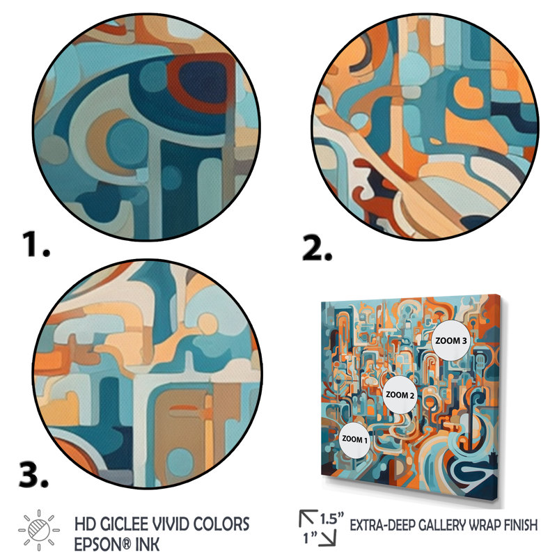Avah, peinture abstraite de formes et de courbes sur toile, H 16 po x l 16 po x P 1 po, Cadre flottant noir