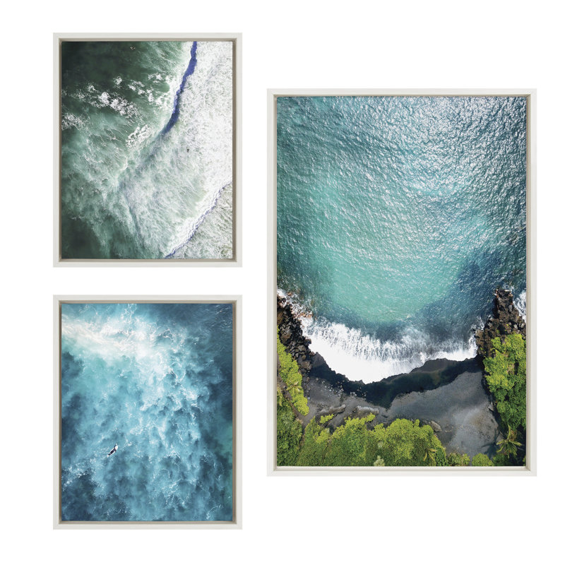 Maui Black Sands Beach 1 , Paddle Out and La Jolla Beach 7 by Rachel Bolgov Framed Canvas Wall Art Set, Blanc