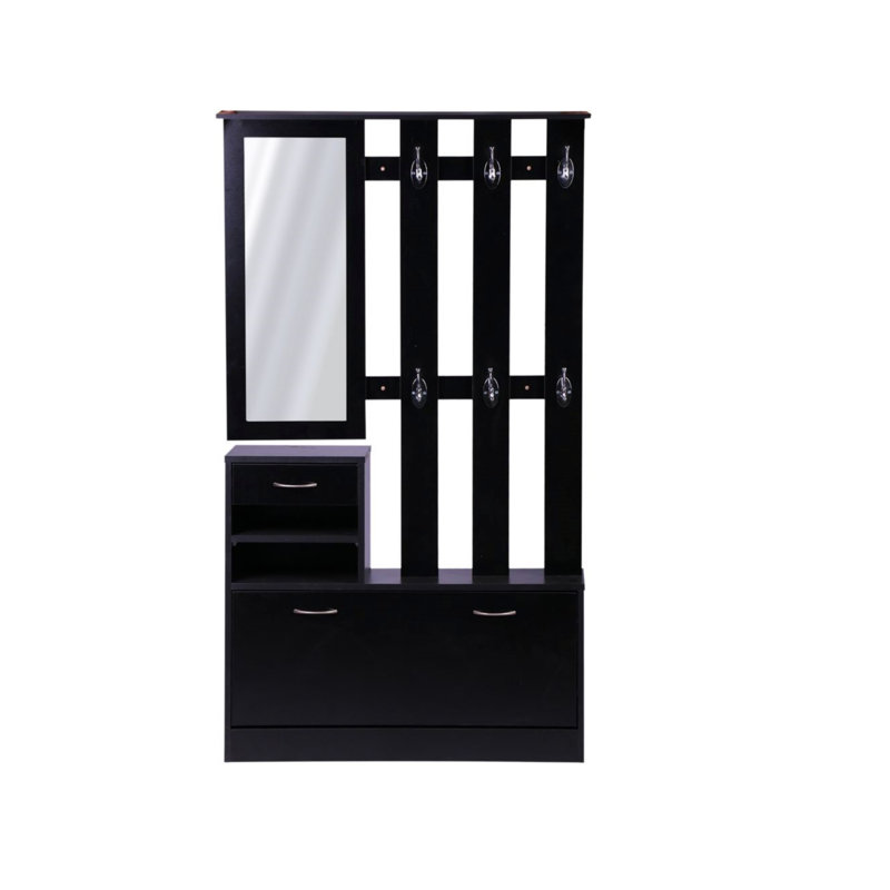Three In One Combination Model Gate Cabinet With Shoe Cabinet+Hang Shelf+ Mirror, Matte Black
