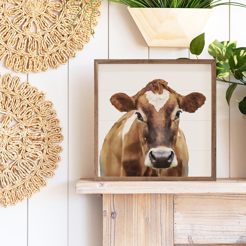 Aquarelle vache brune, H 16 po x l 16 po x P 1 po