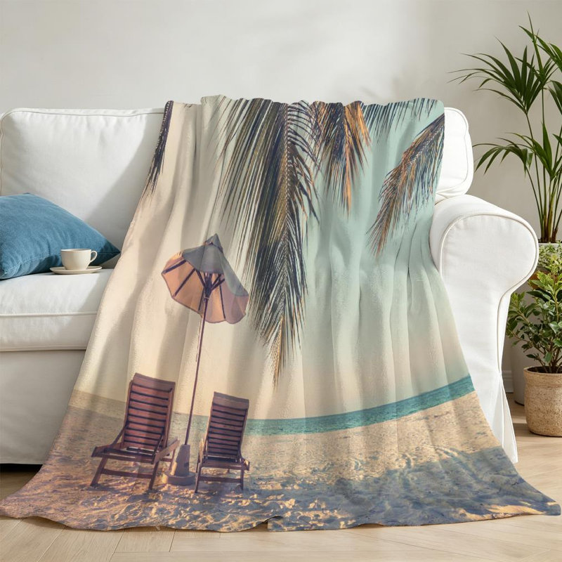 Jeté en molleton transparent ultra doux en flanelle, belle impression d'été sur la plage, Throw 50" x 60"
