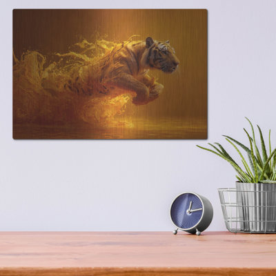 «Émergent tigre» par Ann Klee, art mural en métal, 16 po x 12 po