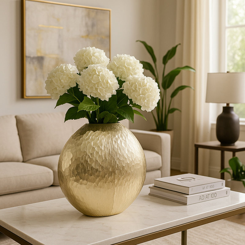  Modern Glam Metal Aluminum Vase and Sculptural Design - Tall for Home, Office, Bedroom or Living Room Decor, 14"