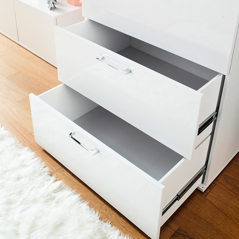 Jumbo Storage Chest In Glossy White With Deep Drawer Capacity Four Dresser - Extra Space For Larger Objects, Full Extension Bearing Slides Easy Retrieval, Water & Heat Build, Stain Scratch Finish, E0