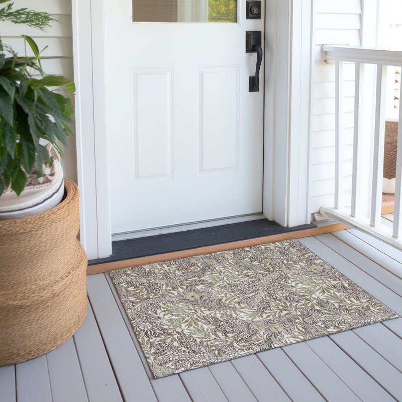 Machine Washable Indoor/Outdoor Chantille ACN2753 Botanical Rug, Coffee, 2'6" x 3'10"